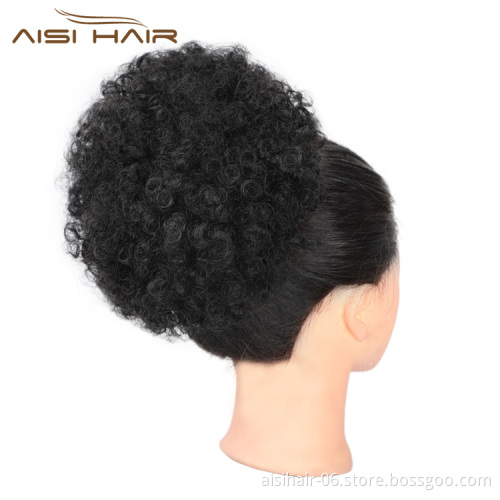 Aisi Hair Fluffy Curly Style Synthetic Hair Bun Black Ponytail Puff Afro Short Curly Chignon Hair Extension For Black Women